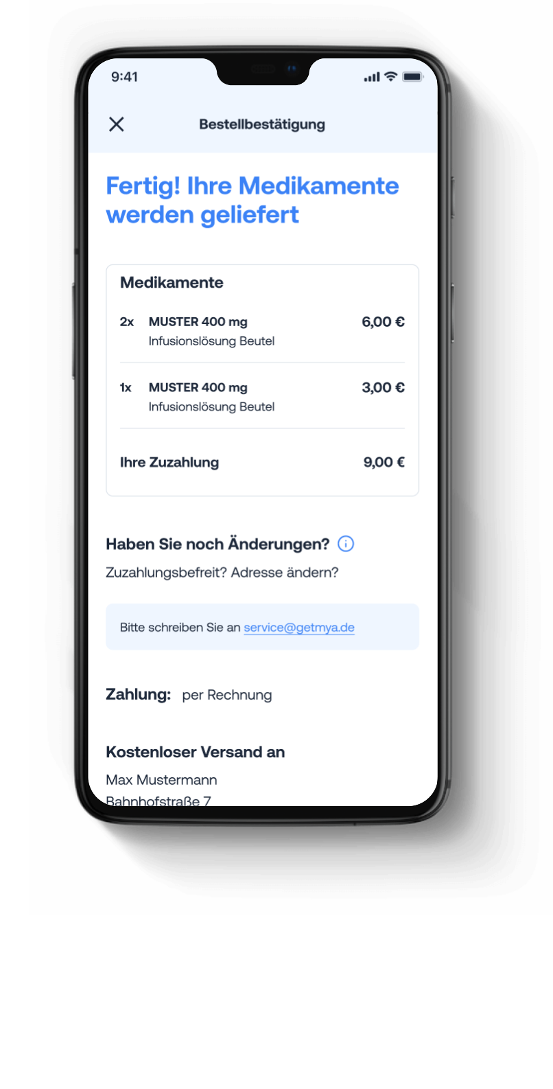 Screenshot der MYA App für Schritt 3 der Anleitung