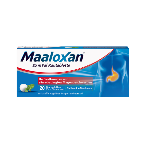 Abbildung für MAALOXAN 25 mVal Kautablette, Kautablette, mit Algeldrat und Magnesiumhydroxid, bei Sodbrennen und säurebedingten Magenbeschwerden
