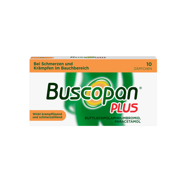 Abbildung für BUSCOPAN plus Zäpfchen mit Paracetamol bei stärkeren Schmerzen und Krämpfen im Bauchbereich
