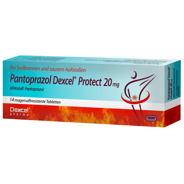 Abbildung für PANTOPRAZOL Dexcel Protect 20 mg bei Sodbrennen und saurem Aufstoßen magensaftresistenteTabletten
