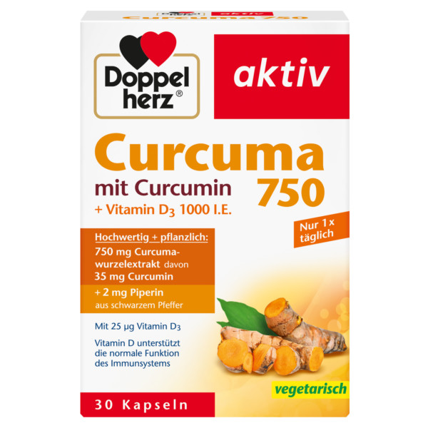 Abbildung für DOPPELHERZ aktiv Curcuma 750 mit Curcumin +Vitamin D3 1000 I.E.