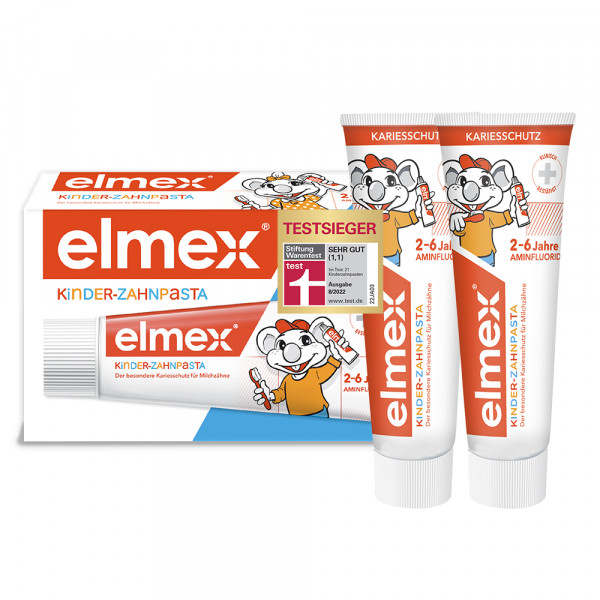 Abbildung für elmex Kinder-Zahnpasta zum Schutz der Milchzähne gegen Karies duo Pack